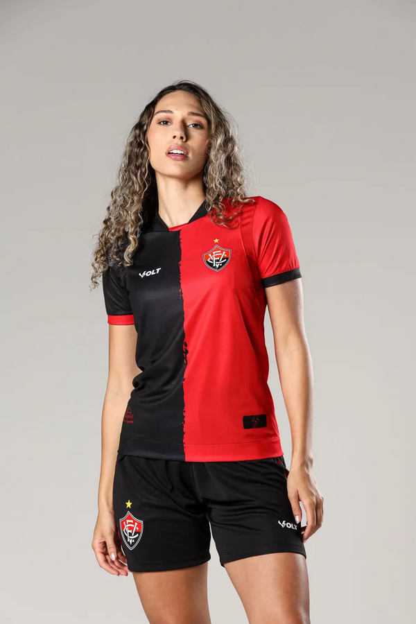 Camisa Copa Do Nordeste 2025 Vitória Feminina Vermelho e Preto Volt