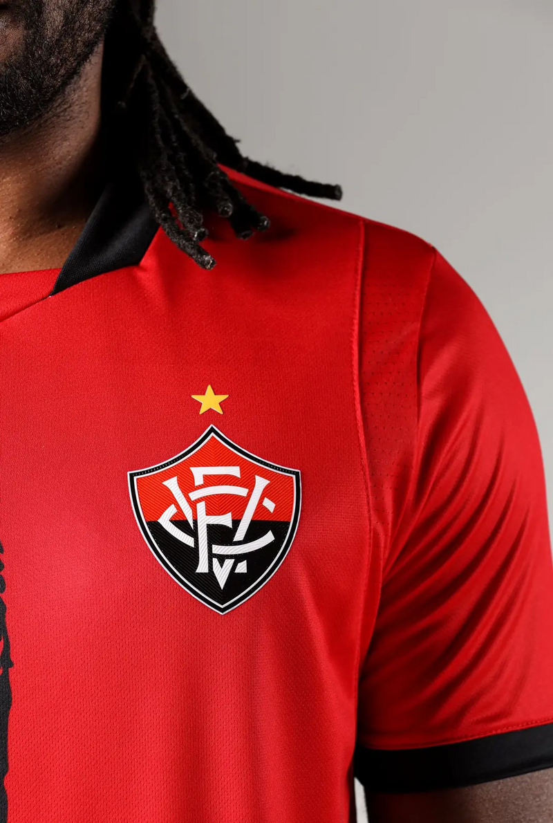 Camisa Copa Do Nordeste 2025 Vitória Masculino Vermelho e Preto Volt