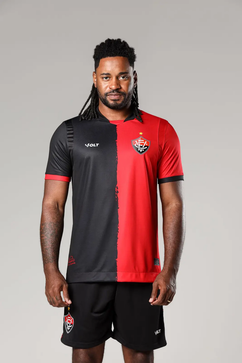 Camisa Copa Do Nordeste 2025 Vitória Masculino Vermelho e Preto Volt